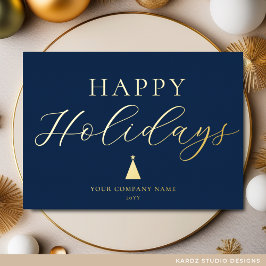 Modern Blue Business Holiday Gold Foil Kaart