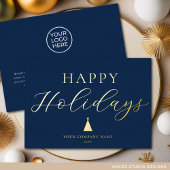 Modern Blue Business Holiday Gold Foil Kaart
