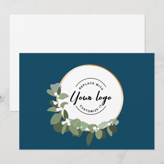 Modern Blue Business Logo Prettige feestdagen Feestdagenkaart (Voorkant / Achterkant)