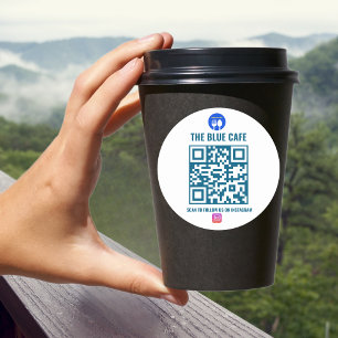 Modern Blue Cafe Business Instagram QR-code Ronde Sticker