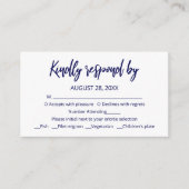 Modern Blue Calligraphy RSVP Response Informatiekaartje (Voorkant)