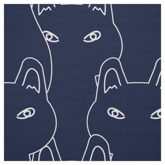 Modern Blue cat line art Patroon Fabric Stof (Swatch)