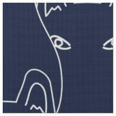 Modern Blue cat line art Patroon Fabric Stof (Close Up)