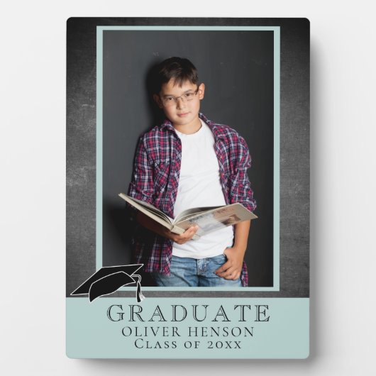 Modern Blue Chalkboard Afstuderen Afstuderen Foto Fotoplaat (voorkant)