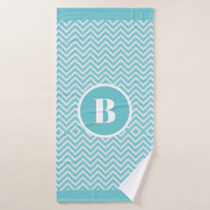 Modern Blue Chevron Monogram Baby Nursery Badhanddoek