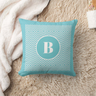 Modern Blue Chevron Monogram Baby Nursery Boys Kussen