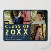 Modern Blue Chic Photo Afstuderen aangekondigd Folie Uitnodiging (Voorkant)