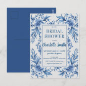 Modern Blue Chinoiserie Floral vrijgezellenfeest Briefkaart (Voorkant / Achterkant)