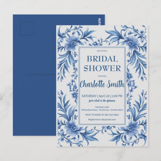 Modern Blue Chinoiserie Floral vrijgezellenfeest Briefkaart (Voorkant / Achterkant)