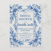 Modern Blue Chinoiserie Floral vrijgezellenfeest Briefkaart (Voorkant)