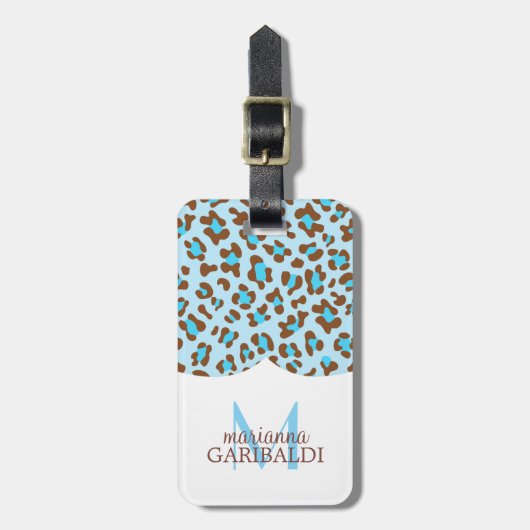 Modern Blue Choco Animal Print Girly op maat Bagagelabel (Voorkant verticaal)