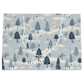 Modern Blue Christmas Village Groot Cadeauzakje (Voorkant)