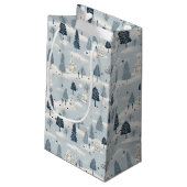 Modern Blue Christmas Village  Klein Cadeauzakje (Achterkant Gekanteld)