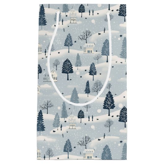 Modern Blue Christmas Village  Klein Cadeauzakje (Voorkant)