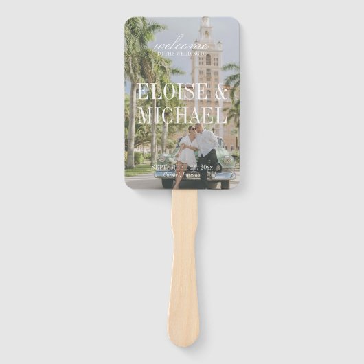 Modern Blue Citrus Script Wedding Ceremony Program Handwaaier (Voorkant)