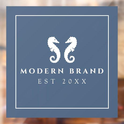 Modern Blue Coastal Seahorse  Raamsticker (Vel 2)