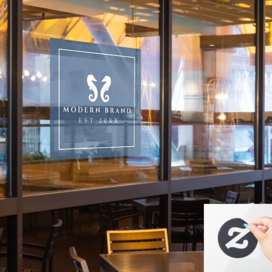 Modern Blue Coastal Seahorse  Raamsticker (Restaurant Raam)