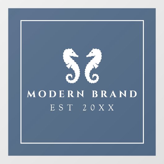 Modern Blue Coastal Seahorse  Raamsticker (Vel)