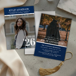 Modern Blue College Graduation Senior Photo Kaart