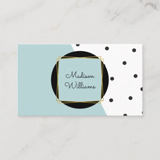 Modern Blue Color Block en Polka Dots Pattern Visitekaartje (Voorkant)