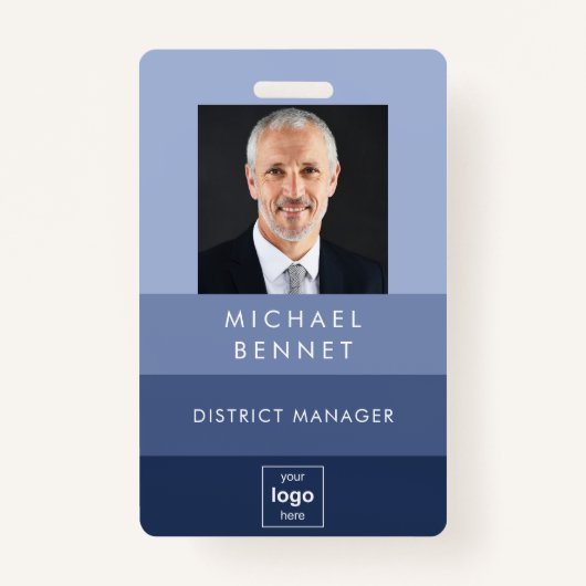 Modern Blue Company Foto ID Badge (Voorkant)