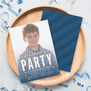 Modern Blue Confetti Any Age Foto Verjaardagsfeest Kaart