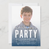 Modern Blue Confetti Any Age Foto Verjaardagsfeest Kaart (Voorkant)