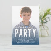 Modern Blue Confetti Any Age Foto Verjaardagsfeest Kaart (Staand voorkant)