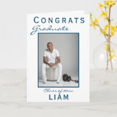 Modern Blue Congrats Afstuderen Afstuderen Foto Kaart (Gele Bloem)