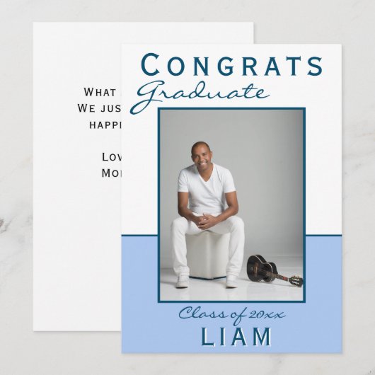 Modern Blue Congrats Afstuderen Afstuderen fotoaut (Voorkant / Achterkant)