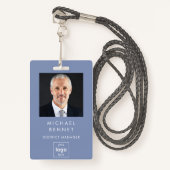 Modern Blue Corporate foto-id Badge (Voorkant met draagriem)