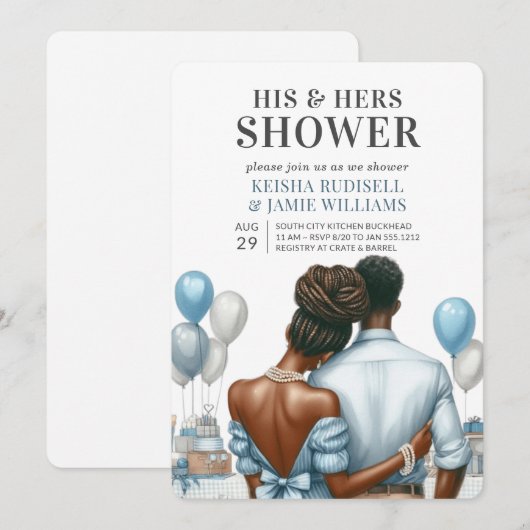 Modern Blue Couples Douche Vrijgezellenfeest Kaart (Voorkant / Achterkant)