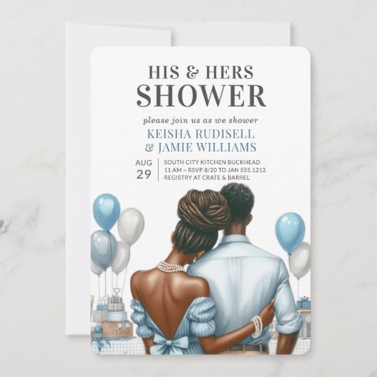 Modern Blue Couples Douche Vrijgezellenfeest Kaart (Voorkant)