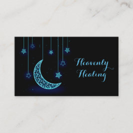 Modern Blue Crescent Moon and Stars Visitekaartje