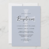 Modern Blue Cross Baby Doop met Foto Kaart (Voorkant)