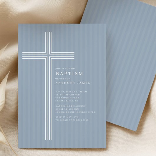 Modern Blue Cross Baptism Invitation Kaart