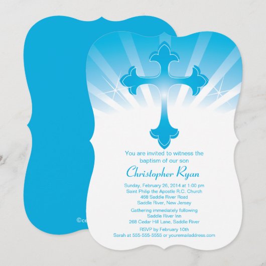 Modern Blue Cross Boy Heilige Baptisme Kaart (Voorkant / Achterkant)