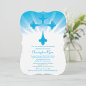 Modern Blue Cross Boy Heilige Baptisme Kaart (Staand voorkant)