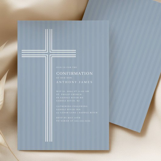 Modern Blue Cross Confirmation Invitation Kaart