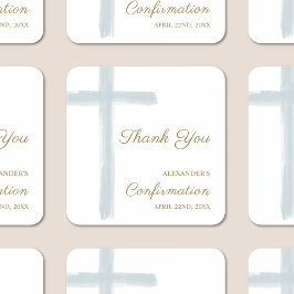 Modern Blue Cross Dank U Bevestiging Vierkante Sticker