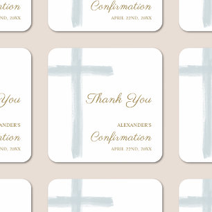 Modern Blue Cross Dank U Bevestiging Vierkante Sticker
