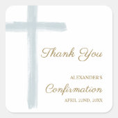 Modern Blue Cross Dank U Bevestiging Vierkante Sticker (Voorkant)
