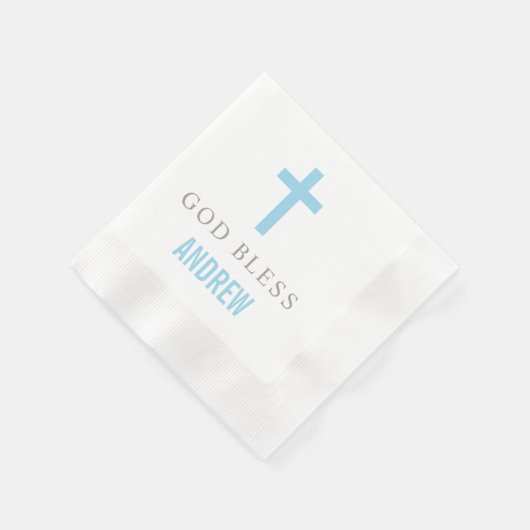 Modern Blue Cross God Bless Baby Boy Baptisme Servetten