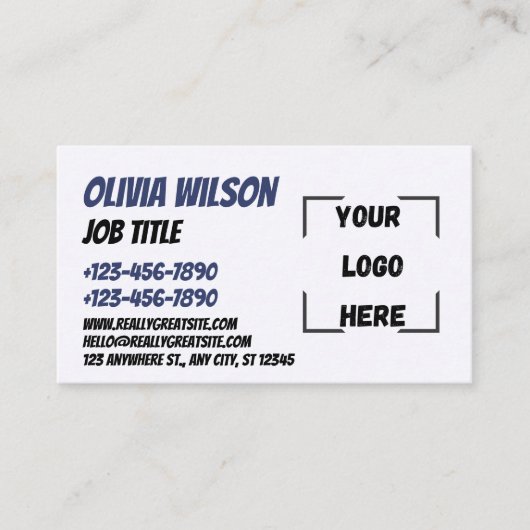 Modern Blue Custom Logo and QR Code Rectangle Visitekaartje (Voorkant)