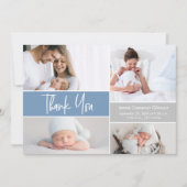 Modern Blue Custom Photo Collage Baby Boy Shower Bedankkaart (Voorkant)