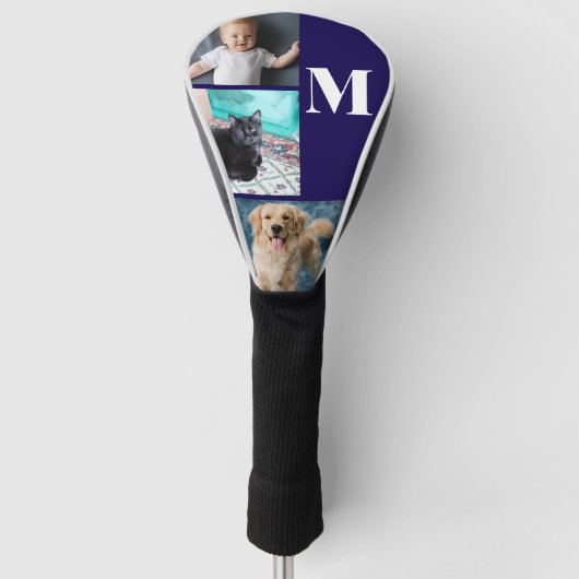 Modern Blue Custom Photo Template Monogram Golfheadcover (Voorkant)