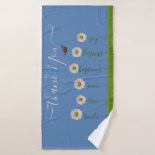 Modern Blue Daisy Floral Dank je wel Typografie Badhanddoek (Badhanddoek)