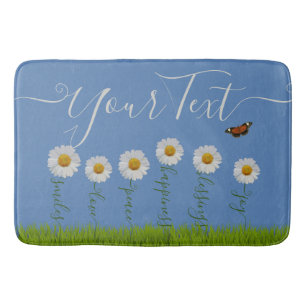 Modern Blue Daisy Floral Dank je wel Typografie Badmat