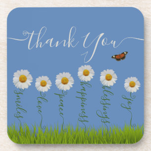 Modern Blue Daisy Floral Dank je wel Typografie Bier Onderzetter