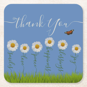 Modern Blue Daisy Floral Dank je wel Typografie Kartonnen Onderzetters